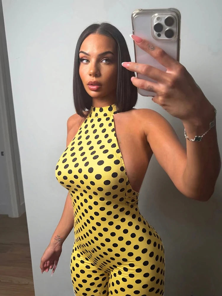 Weird Puss Sexy Print Halter Romper Women Bandage Summer Colorful Hipster Backless Activity Workout Fit Tight Stretch Playsuits