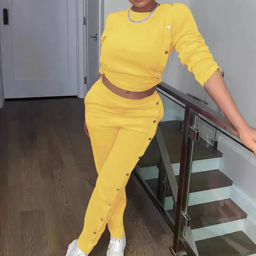 Two Piece Sets Streetwear Elegant Women's New Hoodie Side Button Long Sleeved Pants Fashionable Casual Suit Y2k Autumn 2024