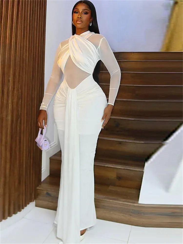 Wmstar Dresses Women Party Sexy See Through Bodycon Fashion Bandage Maxi Long Dress New Summer Wholesale Dropshipping 2025