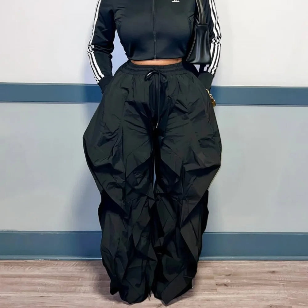 High Waist Loose Fit Wide Leg Denim Trousers for Women