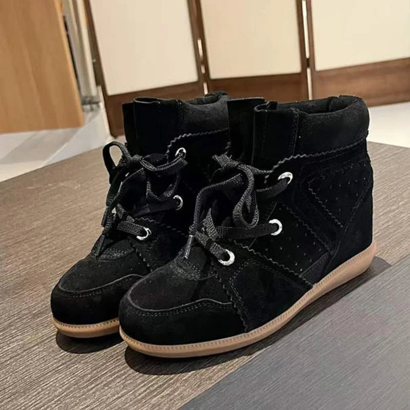 Brand Frosted Splicing Sneakers Women Fashion Versatile Casual High-top Shoes Inner Height Increase Textured Design Casual Shoes