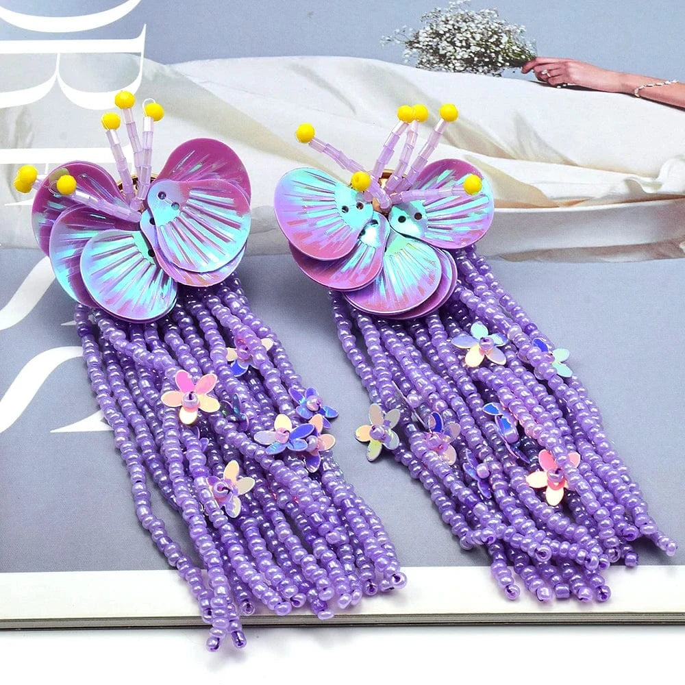 Fashion Beaded Earrings Bohemian Women's Handmade Flower Drop Earrings Ethnic Statement Jewelry Wholesale