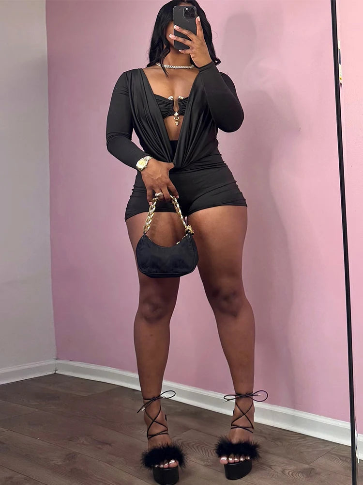 Weird Puss Sexy Women Swing Collar Romper+Metal buckle Bra Hipster Midnight Party Coquette New Spring Trend Workout Playsuits