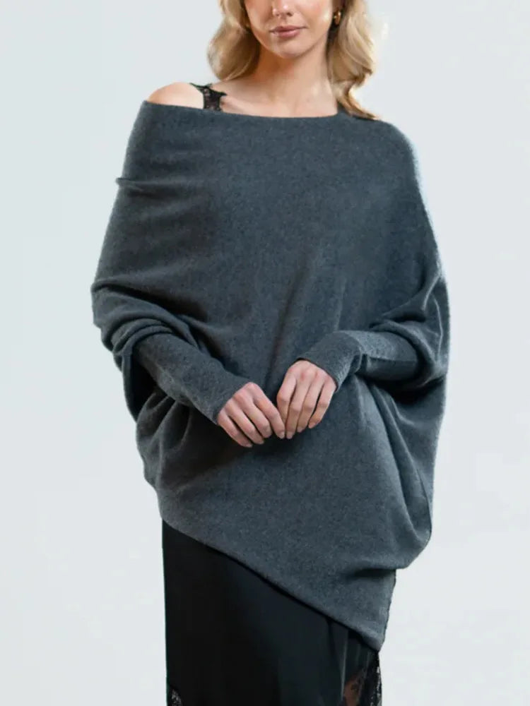 Women's Ribbed Knit Jumper Set Casual Bat Sleeve round Neck Simple Versatile Autumn Winter Knitwear 2024 New Headwear Included