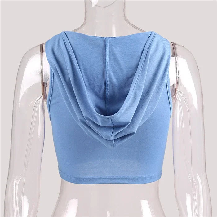 Womens Short Sports Tops Summer Sexy Hooded Sports Bra Sleeveless Tank Skinny Quick Dry Running Fitness Short Top