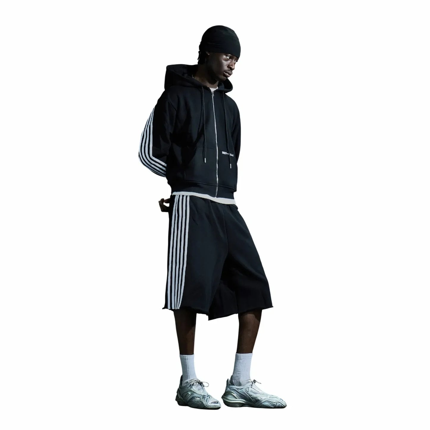 American HCW Retro Striped Zipper Hoodie Y2K Clothes Mens Womens Hip-hop Letter Embroidery Black Oversized Sweatshirt Jacket