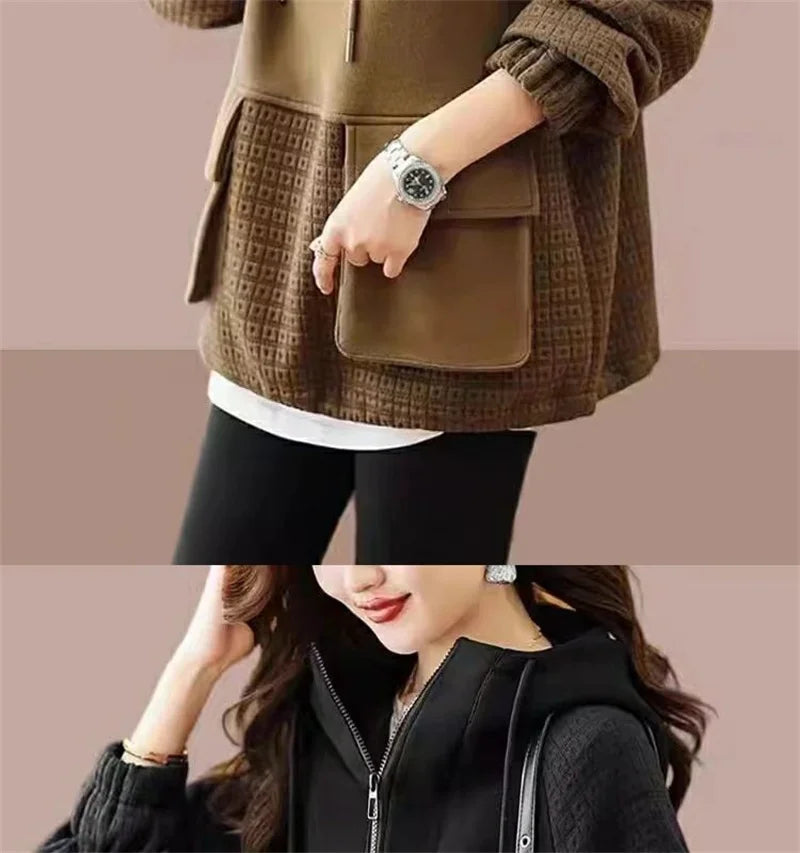 Sweatershirt Japanese Cotton Jacket Women's Autumn And winter New Female Coat Hooded Long-Sleeved Coat Coffee Black Shirt Plus