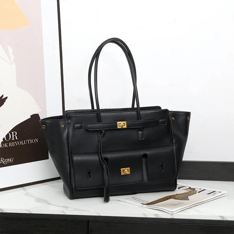 Luxury High Quality Tote Bag Brand Texture Lock Wing Bag Solid Color Simple New Horizontal Square Bag Women's Commuter Handbag