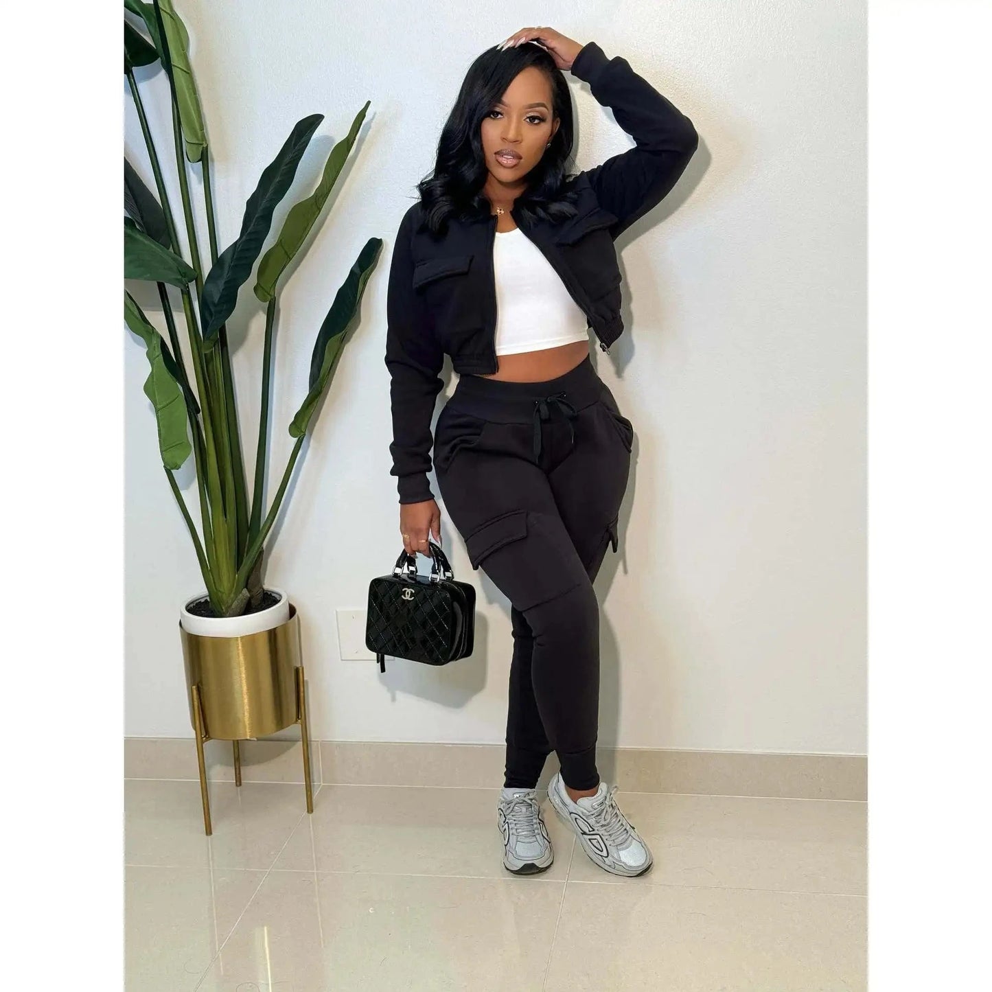 Winter Autumn Cargo Pants Outfit Set Sexy Women Two Pieces Elegant Club Matching Set Lady Casual Tracksuit