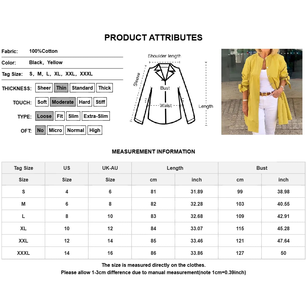 Women's Solid Long Sleeve Stand Collar Shirts Blouse Spring Autumn Ladies Single Breasted Casual OL Office Tops Size S-3XL