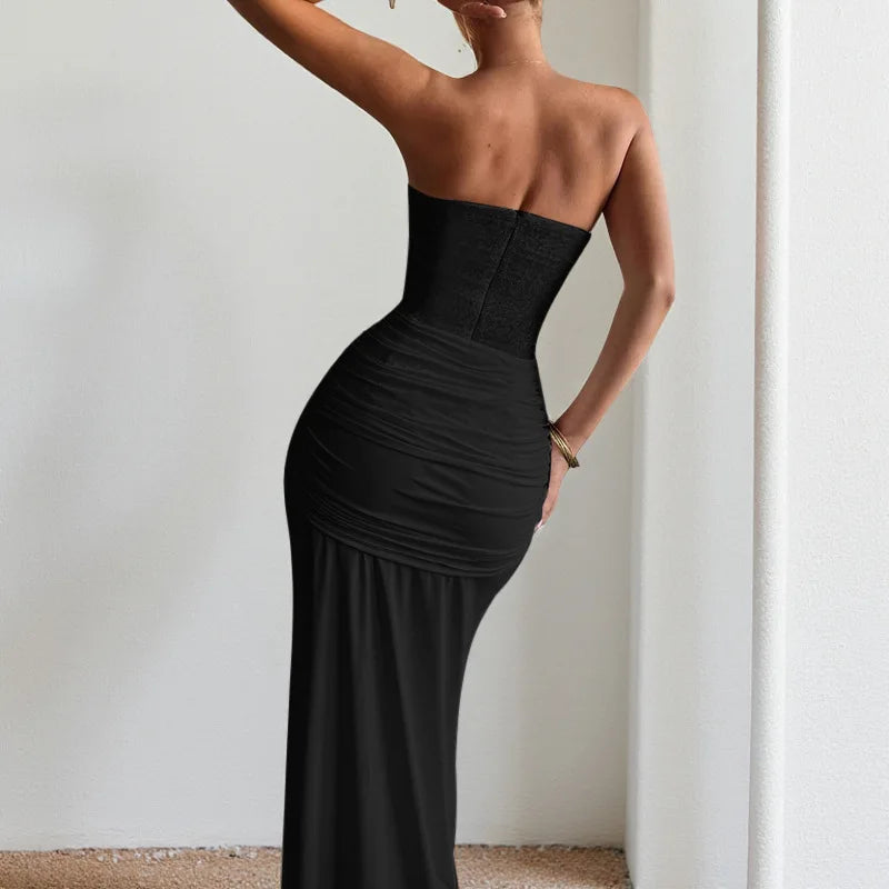 Summer Off Shoulder Ladies Long Dress Cocktail Party Backless Slim Women's Dresses White Sequined Strapless Tight Evening Dress