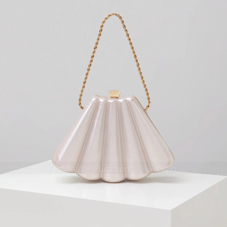 Alizekerr Fan-shaped Acrylic Box Evening Bags Women Luxury Designer Elegant Metal Chain Clutch Purses And Handbags Wedding Party