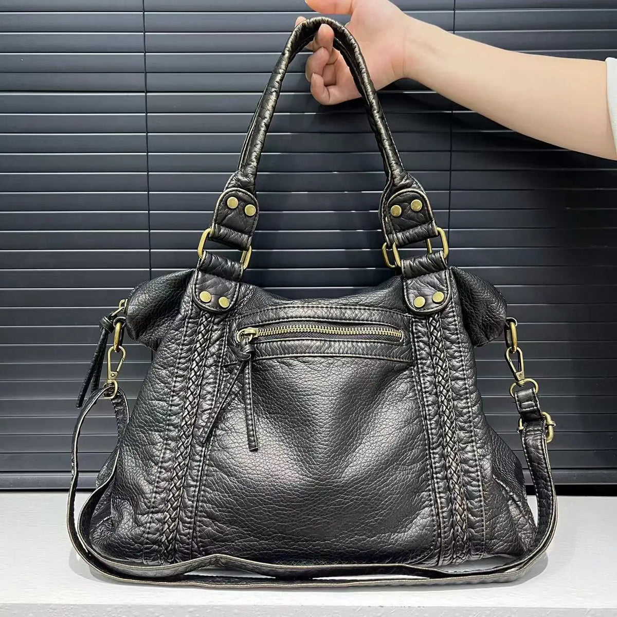 Vintage Washed PU Leather Shoulder Bag