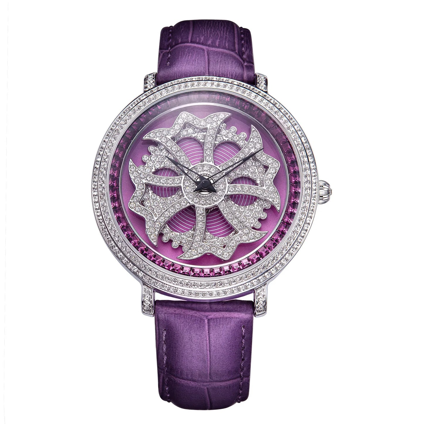 Luxury Davena Spin Snow Flower Women's Watch Japan Mov't Crystal Lady Hours Fine Fashion Real Leather Bracelet Girl's Gift Box