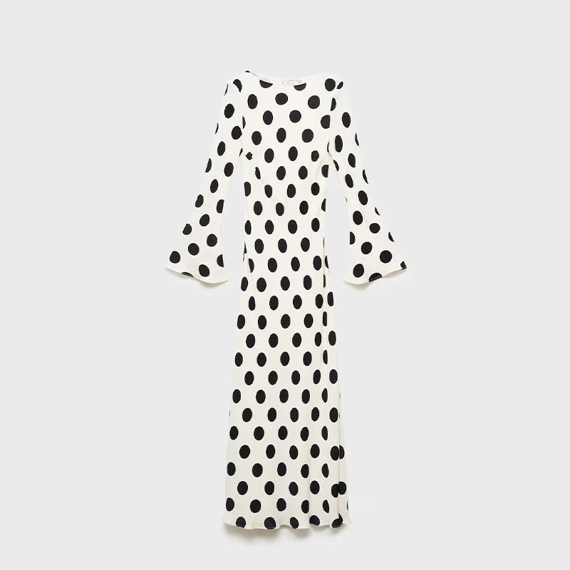 Black Dots Dress Long Sleeve  Art Modern Maxi Dress Long Sleeve High Neck Street Wear Print Bohemia Long Robe Gift 2025