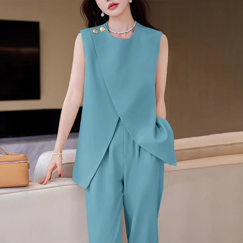 ZANZEA Elegant Round Neck Tank Tops Women Office Lady Buttons Camis 2024 Summer Sleeveless Tanks Fashion Irregular Solid Vests