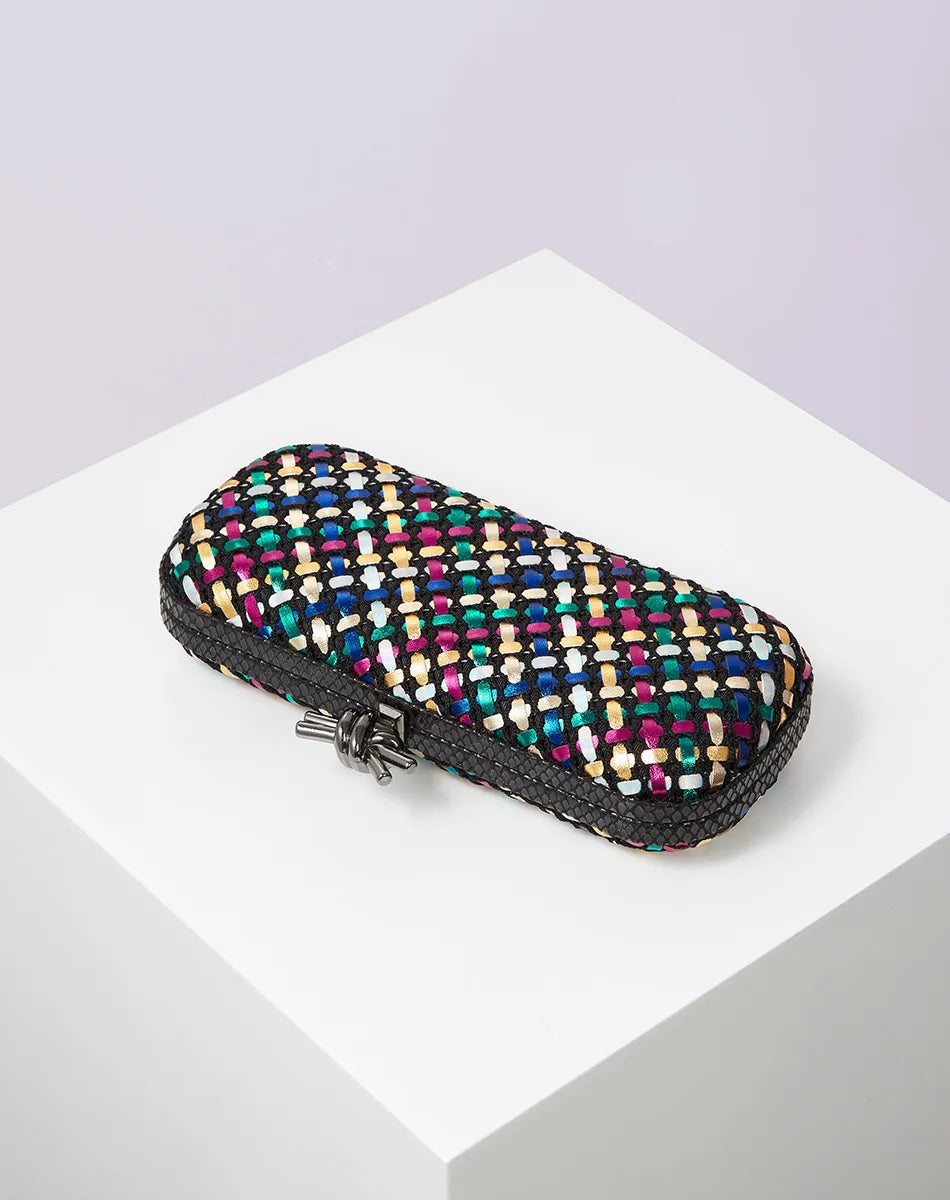 Gold Evening Clutch Bag for Women Leather and Bright Line Woven Purse Elegant Ladies Metal Knot Party Handbag Bolsas Femininas
