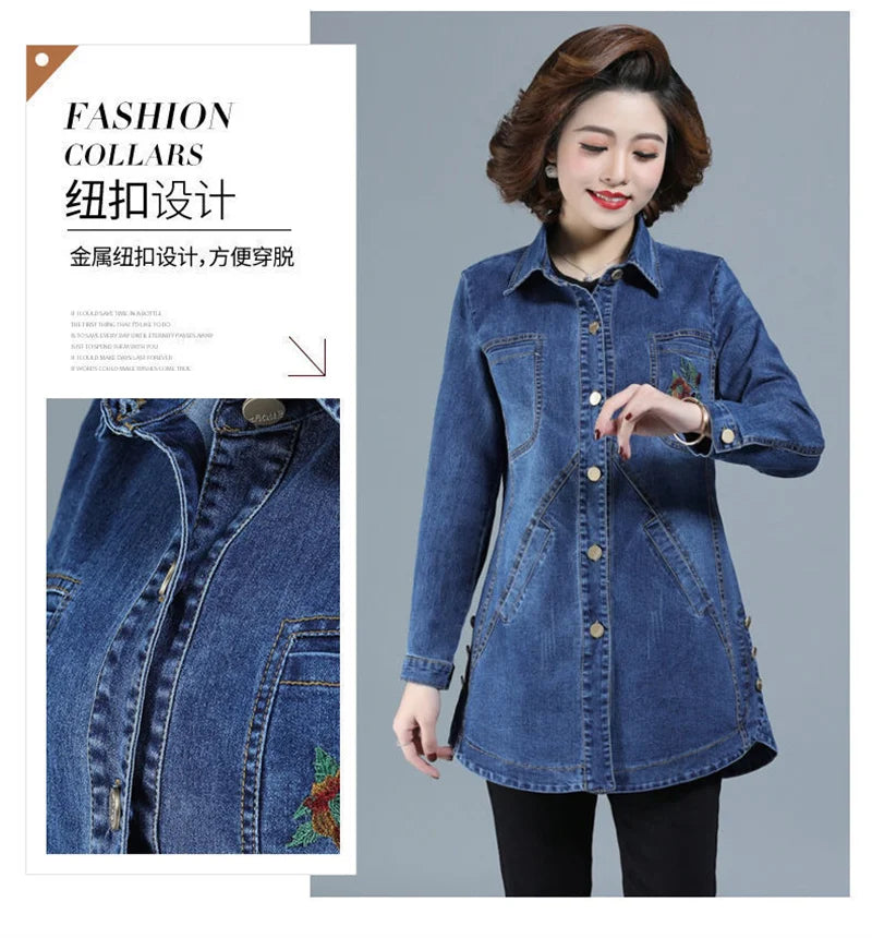 Denim Jacket Women's Spring And Autumn 2023New Korean Heavy Industry Embroidered Windbreaker Slim Mother Thin Denim Jacket