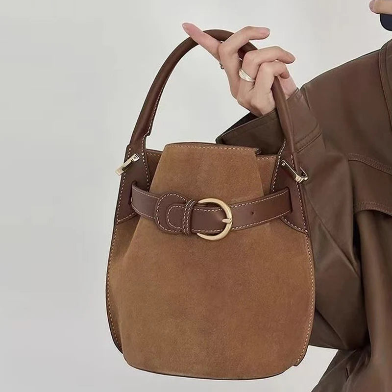 Fashion Luxury Handbag High-grade Leather Trend Versatile Simple Drawstring Bucket Bag Retro Texture Brand Designer Shoulder Bag