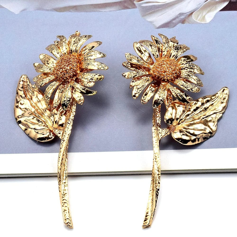 Fashion Plant Flower Drop Earrings For Women Metal Pendant Earrings Bohemian Statement Jewelry Accessories