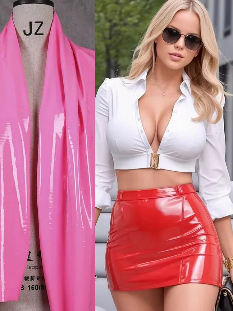 Sexy PU Leather Mini Skirt Women High Waist Stretch PVC Bodycon Hot Skirt Ladies Wet Look Pencil Skirt Clubwear Custom