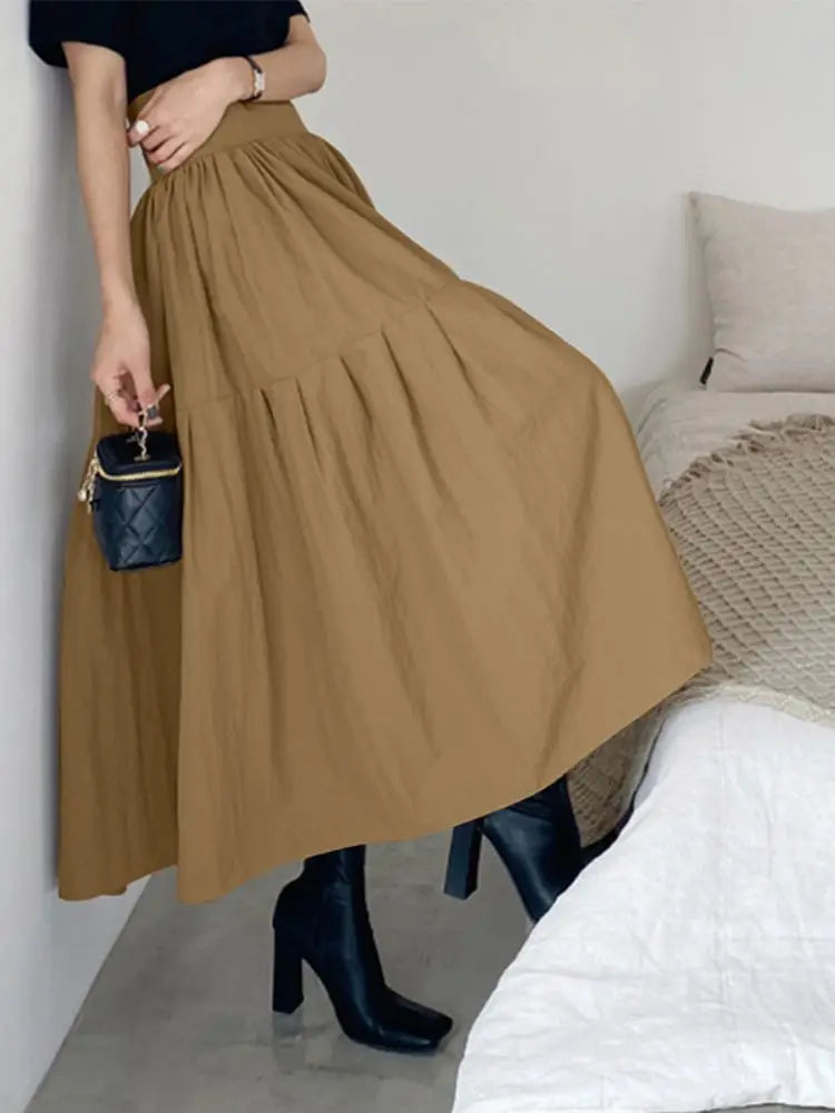 Celmia High Waist Swing Long Skirt Women Fashion Pleated Zipper Party Jupe Casual Loose A-line Skirt 2024 Vintage Beach Skirt
