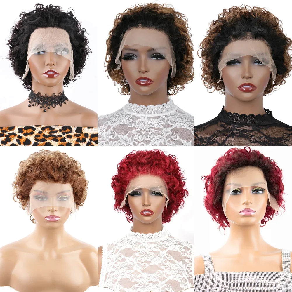 Pixie Cut Wigs Human Hair Short Curly Lace Front Human Hair Wigs For Women Water Wave Bob Wig 13x1 Transparent Lace Wigs