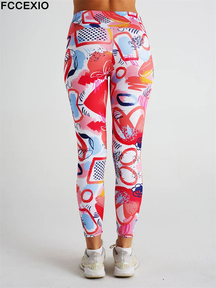 FCCEXIO Hot New Women Leggings Red Lip Love Digital Print Patchwork Fitness Legging Push Up Workout Leggins Pants Sexy Pants