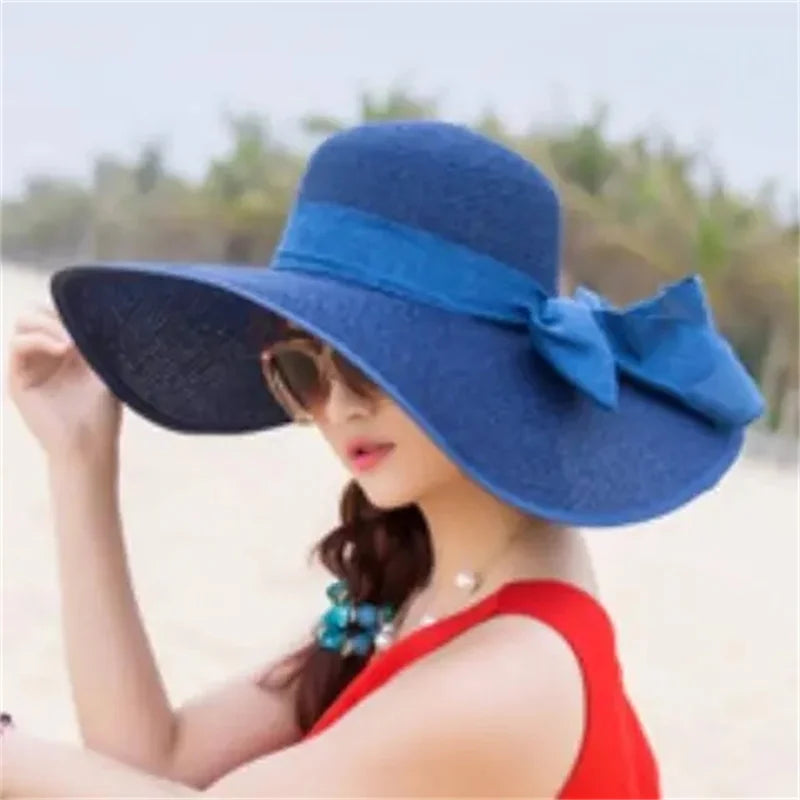 Hat Big-brimmed Cool Hat Women's Summer Sun Visor Sun-Proof Foldable Straw Hat UV-Proof Beach Sun Hat Summer Face Covering