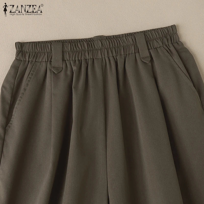 ZANZEA Woman Casual Mid-Length Shorts Elastic High Waist Loose Solid Wide Leg Pants 2025 Summer Holiday Comfort Weekend Shorts