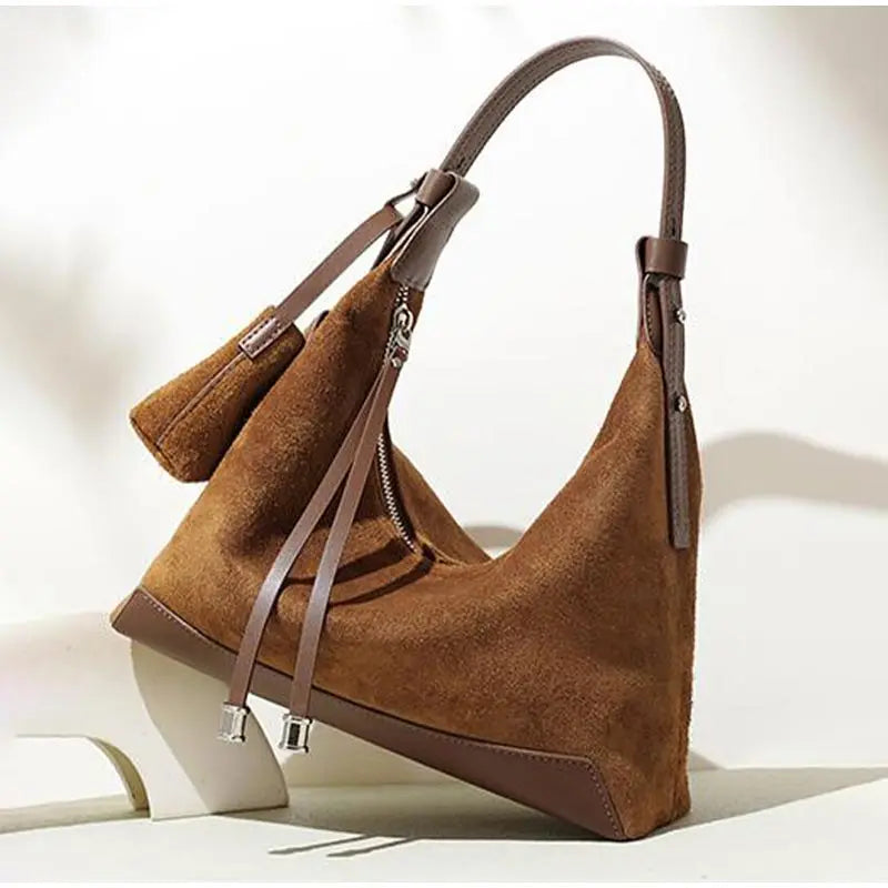 Classic Suede Women's Handbag New Simple Versatile Work Commuting Underarm Bag Genuine Leather Texture Fashion Shoulder Lady Bag