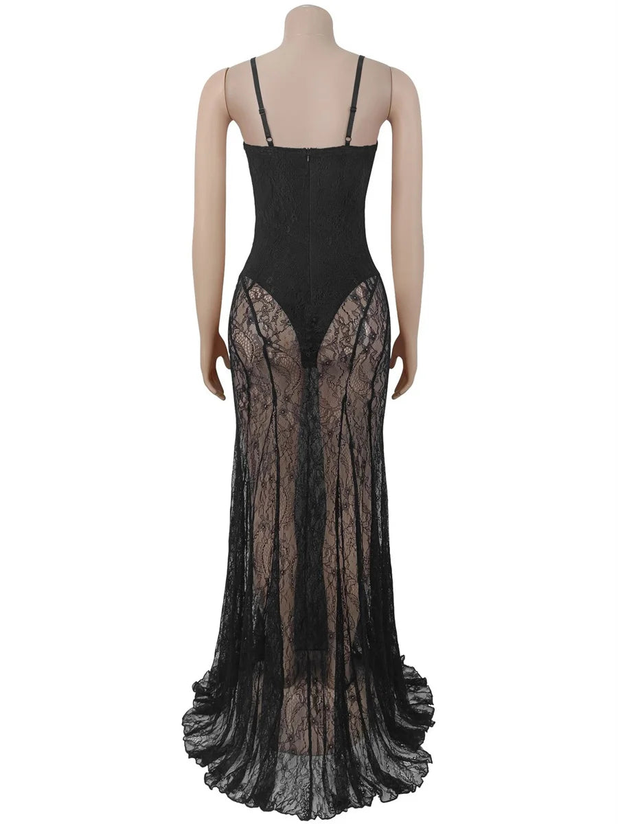 Weird Puss Sexy Mesh Jacquard Dress Women See Through Patchwork Sleeveless Backless Stretch Skinny Midnight Party Club Vestidos