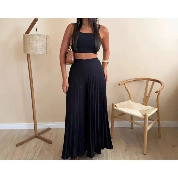 2 Piece Pants Set Women Streetwear Fashion Versatile Sleeveless Camisole Vest and Loose Wide Leg Trousers Suit Summer 2025 New