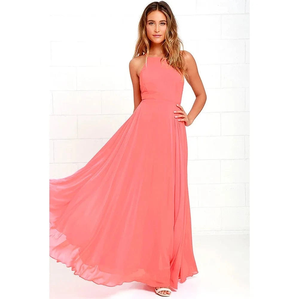 Fashion Women Summer Sleeveless Strap O neck Boho Dress Casual Long Maxi Evening Party Beach Backless Dress Sundress