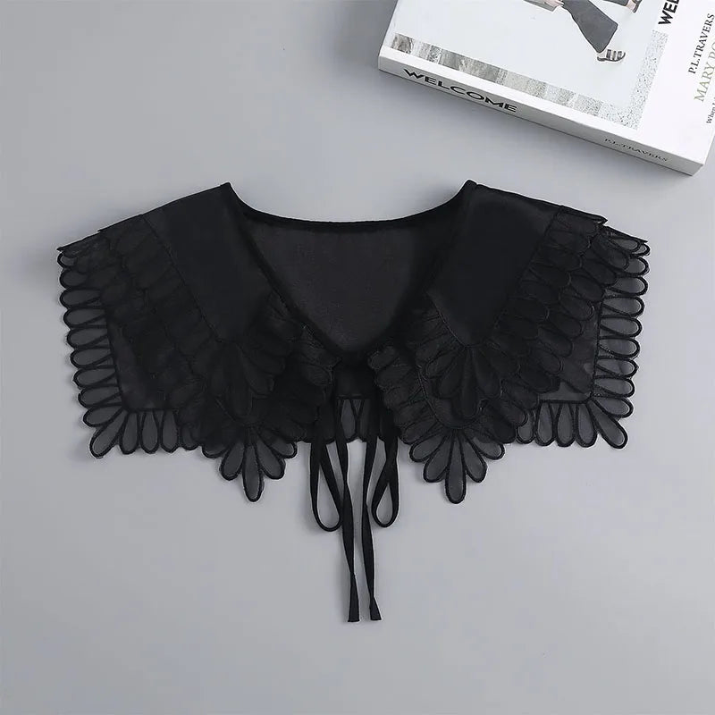 Removable Lace Doll Fake Collar Women Tie Ladies White Shawl Wrap Detachable Embroidered Lapel False Collar Clothes Accessory