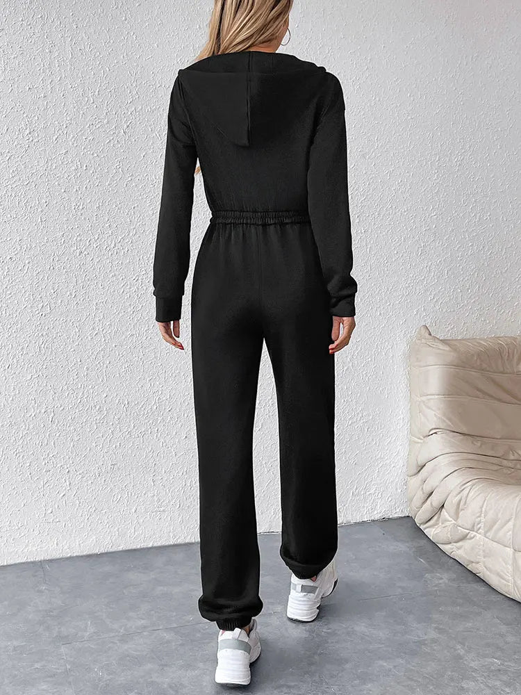COOL BABES Store Women Jumpsuits New Spring Autumn Fashion Hooded Zippers Casual Slim Rompers Sexy Black Elegant Lady Jumpsuits