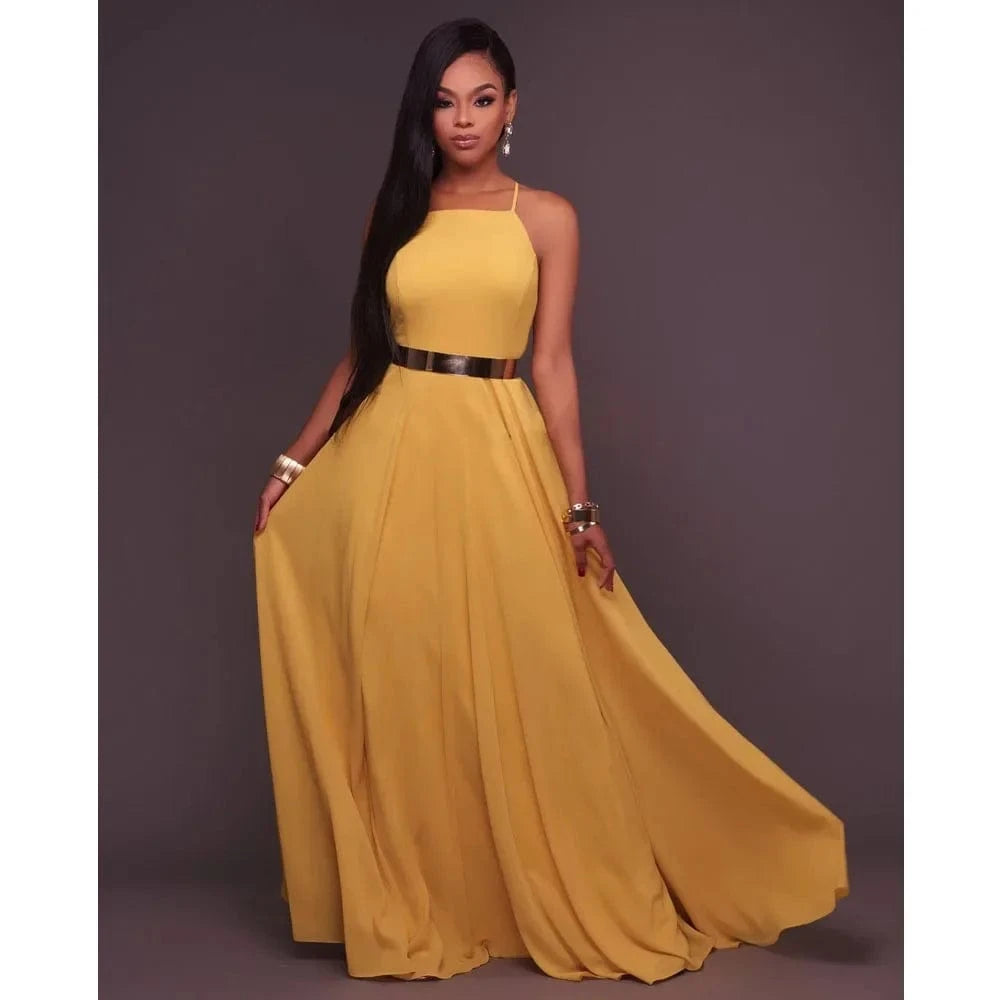 Fashion Women Summer Sleeveless Strap O neck Boho Dress Casual Long Maxi Evening Party Beach Backless Dress Sundress