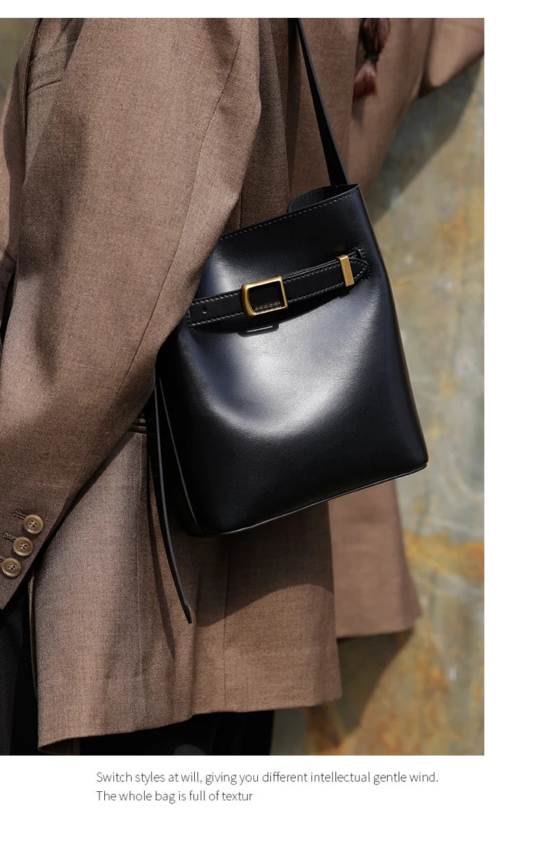 Cow Split Leather Bucket Bag Women Vintage messenger High Quality Simple Handbag Lady Shoulder Bag Luxury Female Crossbody Bags