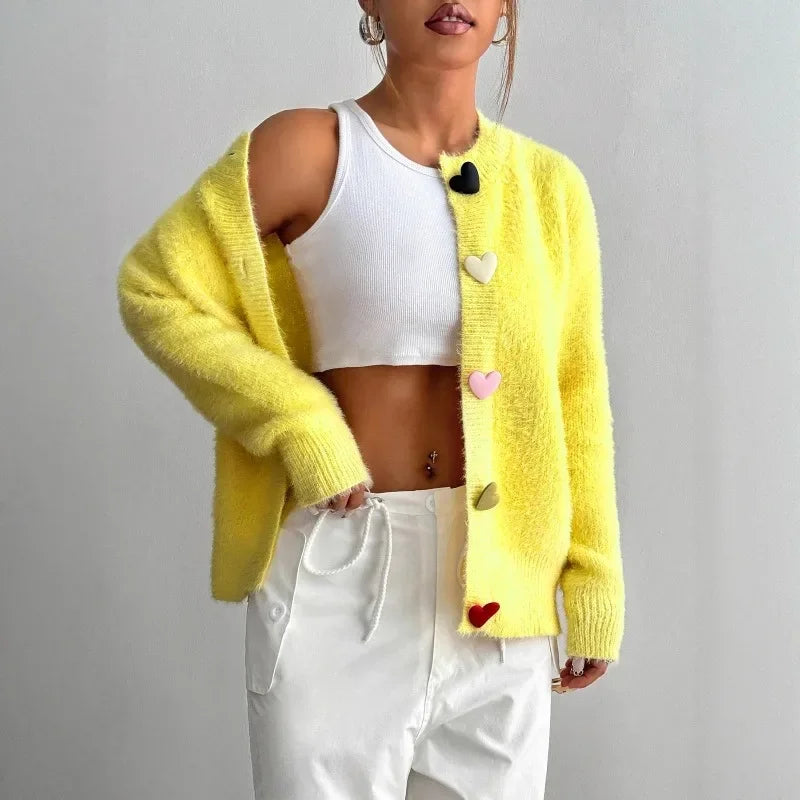 Autumn Winter Women Warm Cardigan Sports Sweater Jacket O-Neck Knitted Wool Casual Colorful Buttons Comfortable Women Sweater
