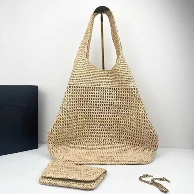 Handmade Straw Tote Bag Simple Versatile Y-shaped Luxury Fashion Shoulder Bag Women Holiday Dating Large Capacity Storage Bag