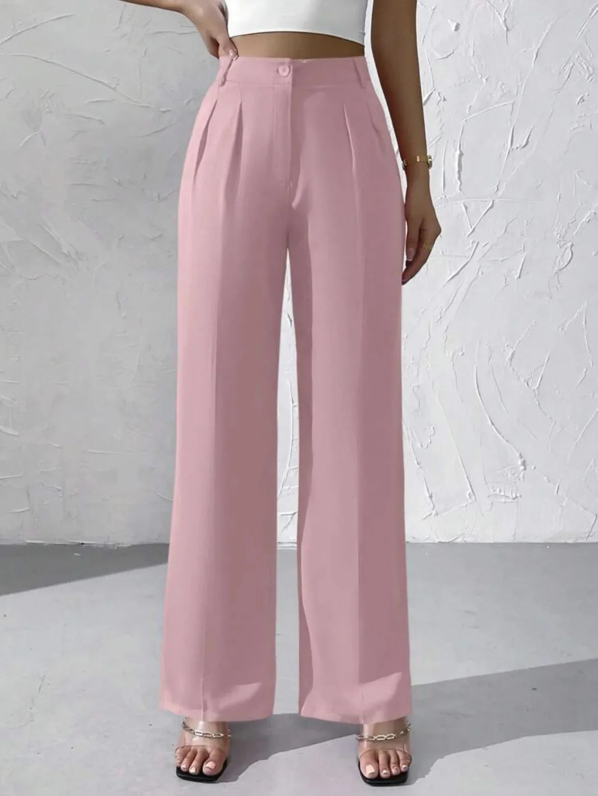 Elegant Pure Color Draped Wide Leg Suit Pants for Women High Waist Long Trousers Fashionable Business Casual Loose Fit