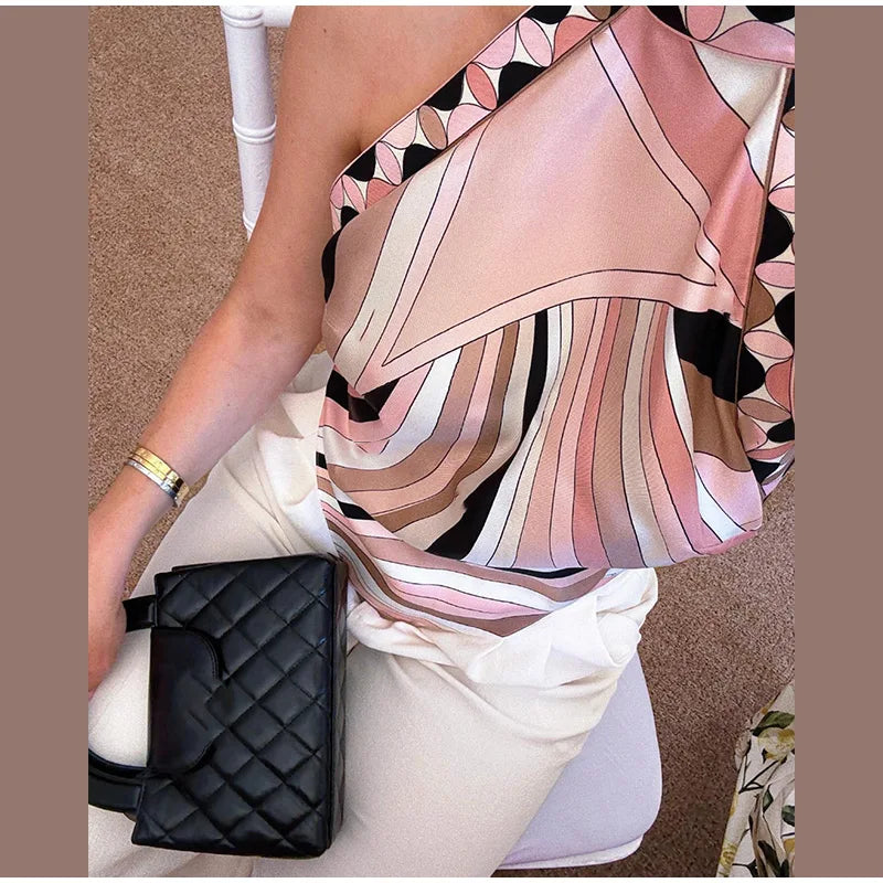 Print Irregular Women's Short Skirt Suits Halter Lace Up Backless Sleeveless Tank Top High Waist Sets Summer Lady Beach Outfits