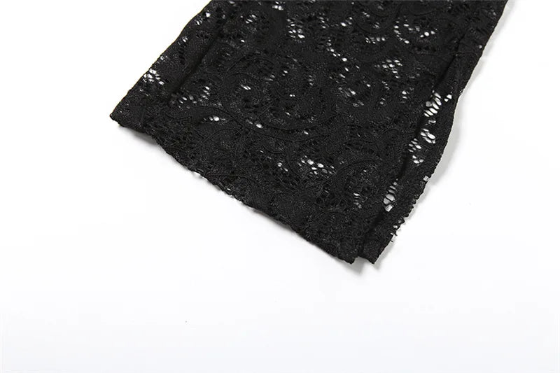 Lace See Through 2 Piece Set Women 2024 Autumn Sexy Hollow Jacquard Backless Bodysuit Leggings Party Clubwear Skinny Outfits