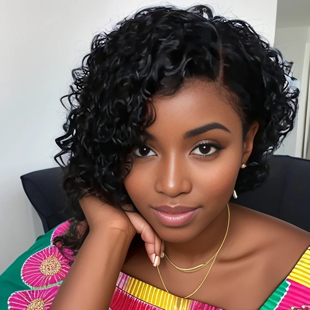 Short Bob Wig Pixie Cut Curly Human Hair Wigs For Women Black Color 13x4x1 T part lace closure Deep Wave Lace Wig Preplucked Hai