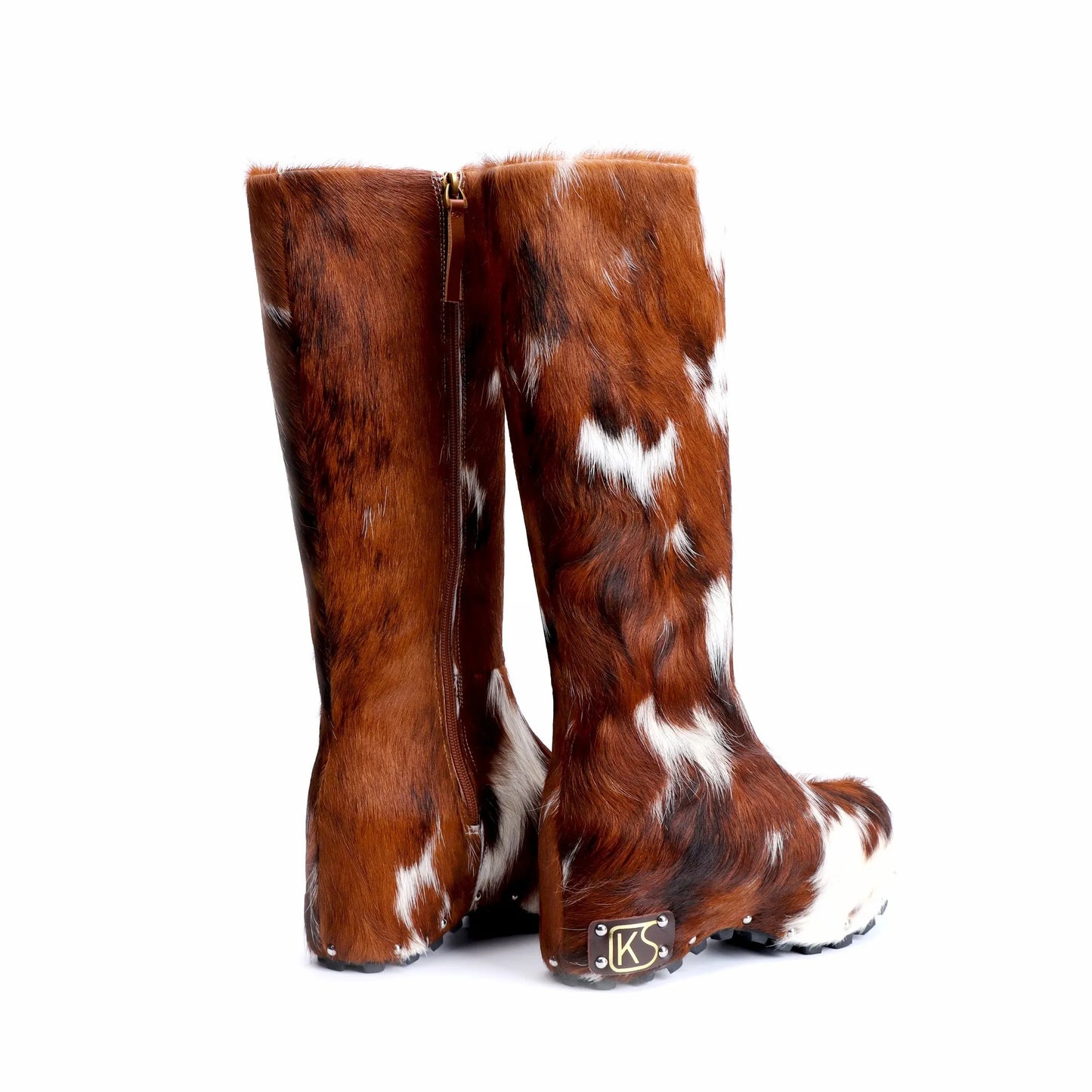 2025 Winter Women’s Luxury Handmade Real Calf Hair Platform Knee-High Studded Boots | Genuine Wool Lining, Designer Quality