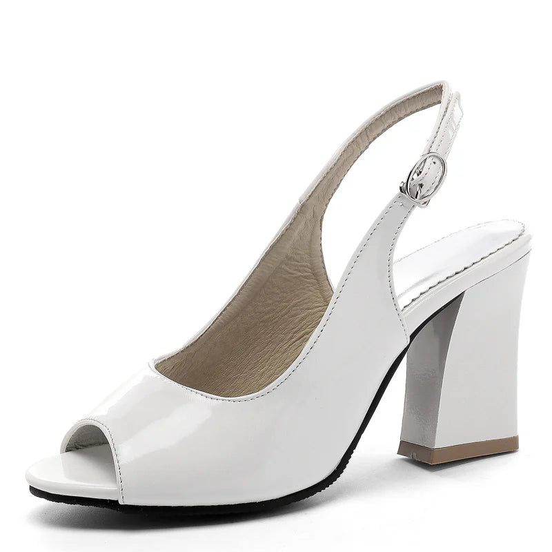 Women Peep Toe Square Heel Sandals