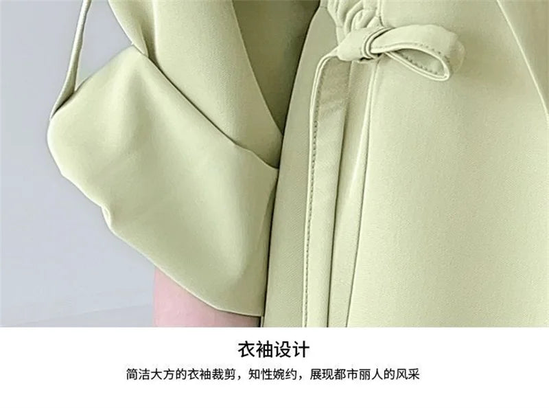 Autumn Windbreaker New Women's Thin Coat Korean Version 2023 Single-Layer Fashion Drawstring Slim Trench Coat Top with 3/4 Sleev