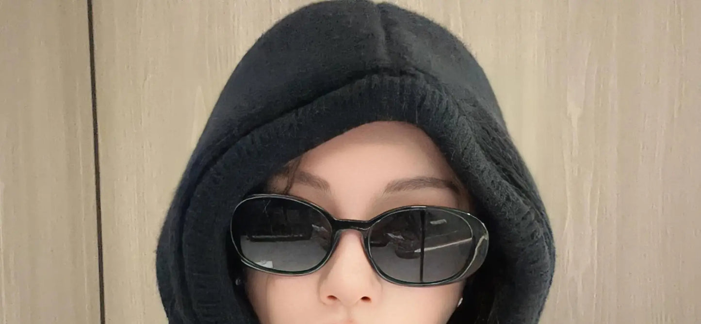 New Winter Trendy Balaclava Hat Windproof Scarf Knitted Hat For Women Cute Warm Ear Protection Hat
