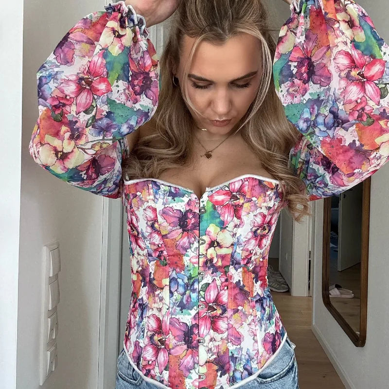 Sexy Off Shoulder Women Tops And Blouse Fashion Puff Sleeve Bodycon Crop Top Casul Holiday Beach Floral Blouses Shirt