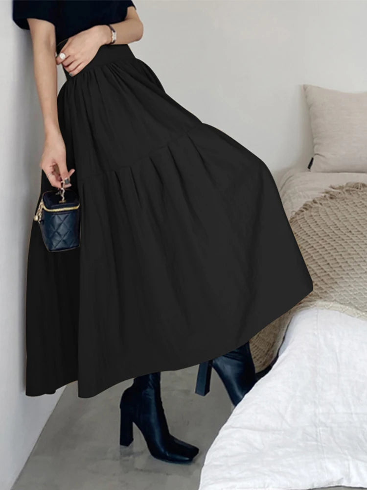 Celmia High Waist Swing Long Skirt Women Fashion Pleated Zipper Party Jupe Casual Loose A-line Skirt 2024 Vintage Beach Skirt